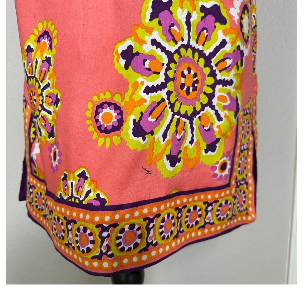 Trina Turk Strapless Silk Mini Shift Dress 8 Pink Coral Floral Mod Resortwear - Picture 7 of 14